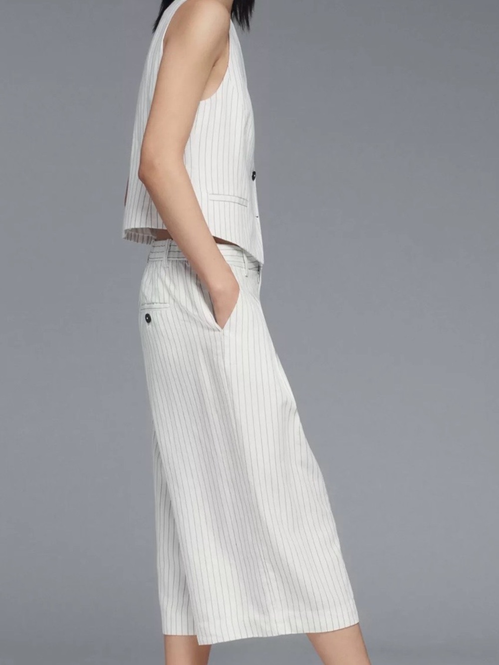 Anthropologie Maeve 3X Cropped Wide Leg Culotte Capris Plus Size Pinstripes